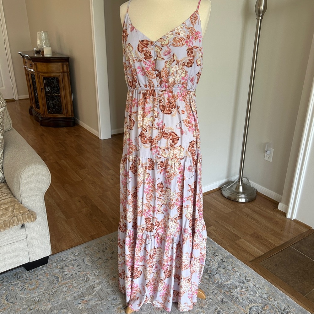 Steve Madden Lavender Floral Spaghetti-Strap Rayon Flowy Maxi Dress SZ XL - Picture 2 of 6